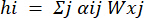 Neural network equation Σj aij Wxj, formula for hidden layer activation in machine learning models.