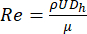 figure-protocol-4 Reynolds number equation, Re=ρUDh/μ, fluid dynamics formula, educational diagram.