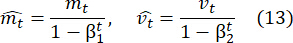 Optimization algorithm equations, Adam optimizer formulas, mathematical expressions.
