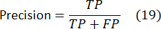 Precision formula (TP/TP+FP), equation in statistical data analysis.