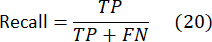 Recall formula: TP/(TP+FN) in a mathematical equation format for statistical analysis.