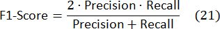 F1-score formula, equation for evaluating model performance, precision-recall harmonic mean.
