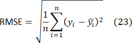 Root Mean Square Error formula; equation; statistical analysis; model accuracy measurement.