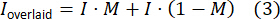 Equation: I_overlaid = I∙M + I∙(1-M); image processing, overlay method, formula.