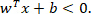 Linear classification, formula: \( w^Tx + b < 0 \), mathematical equation.