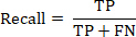 Recall formula, Recall = TP / (TP + FN), equation for evaluating model performance.