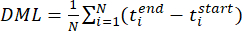 Static equilibrium formula: \( DML = \frac{1}{N} \sum_{i=1}^N (t_i^{end} - t_i^{start}) \).