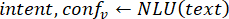 Natural language understanding (NLU) formula, diagram for text analysis, intent detection, confidence.