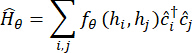 Quantum operator equation, Σfθ(hi,hj)ci†cj, formula in quantum mechanics research.