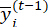 Equation symbol yt-1 with subscript i in mathematical context.