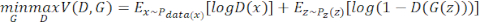 Generative Adversarial Network (GAN) loss function equation, illustrating minimax optimization.