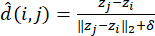 Static equilibrium equation, d(i,j), demonstrating vector normalization and subtraction formula.