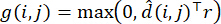 Mathematical formula g(i,j)=max(0,d̂(i,j)ᵀr) for data analysis; equation representation.