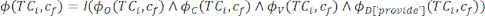 Semantic equation φ(TCi,CT) in a diagram for logical operations and processing analysis.