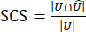 Set consensus equation SCS=|U∩Ū|/|U|, mathematical formula, data analysis concept.