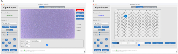figure-protocol-5 OpenLapse software interface for microscopy image capture and analysis; microplate layout interaction.