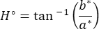 Colorimetric analysis; H°=tan⁻¹(b*/a*); equation; chromaticity diagram.