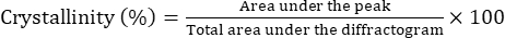 Crystallinity calculation equation; formula for material analysis; diffraction data interpretation.