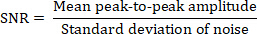 Signal-to-noise ratio formula; shown as SNR = Mean peak-to-peak amplitude/Standard deviation of noise.