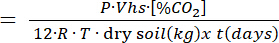 Soil respiration formula; equation for calculating CO2 emission rates in soil; scientific analysis.