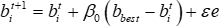 Equation for dynamic optimization process; involves iterative updating (b_i) with error term (εe).