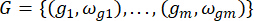 Set theory equation, G with elements and weights pairs, mathematical analysis formula.