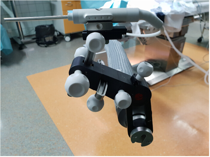 Surgical robot arm setup for precision surgery procedures.