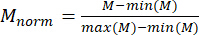 Data normalization formula: M_norm=(M-min(M))/(max(M)-min(M)); mathematical concept.