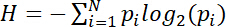 Entropy formula, H = -Σ(pi*log2(pi)), diagram; information theory, probability analysis.