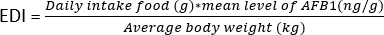 EDI formula calculating exposure; diet-based risk assessment; aflatoxin, toxicity evaluation.