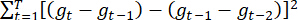 Time series analysis formula; ΣT t=1 [(gt-gt-1)-(gt-1-gt-2)]²; equation illustration.