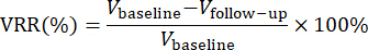 figure-protocol-3 Volume reduction ratio (VRR) formula; diagram illustrating baseline and follow-up analysis.