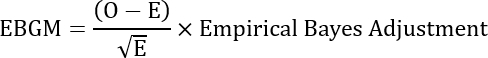 figure-protocol-4 Empirical Bayes formula diagram; calculates EBGM with observed and expected values for adjustment.