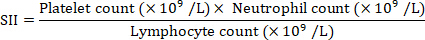 figure-protocol-1 Systemic Inflammation Index formula; SII=(Platelet×Neutrophil)/Lymphocyte in medical research.