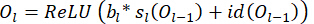 Neural network equation: \(O_t = ReLU(b_i \cdot s_t(O_{t-1}) + id(O_{t-1}))\) formula.