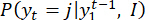 Probability formula, P(y_t=j|y_1^t-1, I), Bayesian inference, predictive model analysis.
