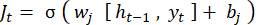 LSTM gate equation formula for neural network time step analysis, showing computation of input gate.