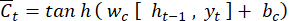 Recurrent neural network formula: Ct = tanh(wc[ht-1,yt]+bc), mathematical equation.