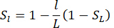 Equation for light absorption in optical studies, showing variable relationship (Sl=1-l/L(1-SL)).