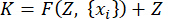 Equation representing function K with Z and variable xi; mathematical formula.