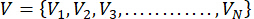 Set notation formula V={V₁,V₂,V₃,...,V_N}, mathematical equation, combinatorics concept.