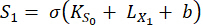 Neural network activation function equation, formula S<sub>1</sub>=σ(KS<sub>0</sub>+LX<sub>1</sub>+b).