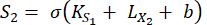 Static equilibrium equation; S₂=σ(KS₁+LX₂+b); mathematical formula for educational use.
