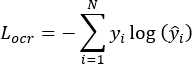 Cross-entropy loss equation, \(L_{ocr} = -\sum_{i=1}^{N} y_i \log(\hat{y}_i)\), mathematical formula.