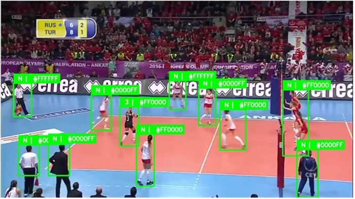 Volleyball match computer vision tracking, player movement analysis, data visualization.