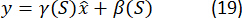 figure-protocol-23 Equation of linear transformation: y=γ(S)x̂+β(S) (Eq. 19), mathematical representation.