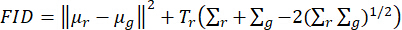 Fréchet Inception Distance (FID) equation; statistical method; formula for image quality assessment.