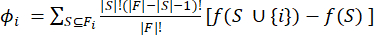 Shapley value formula, summation equation for cooperative game theory analysis, important in economics.