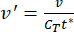 Velocity equation v'=v/(C_T t*) symbol formula for dynamic analysis.