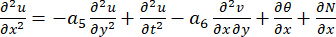 Partial differential equation, variables u, v, θ, N; process modeling; mathematical expression.